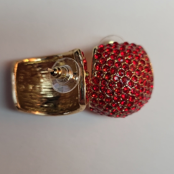 Ruby Red and Gold Rhinestone Earrings - Picture 4 of 7